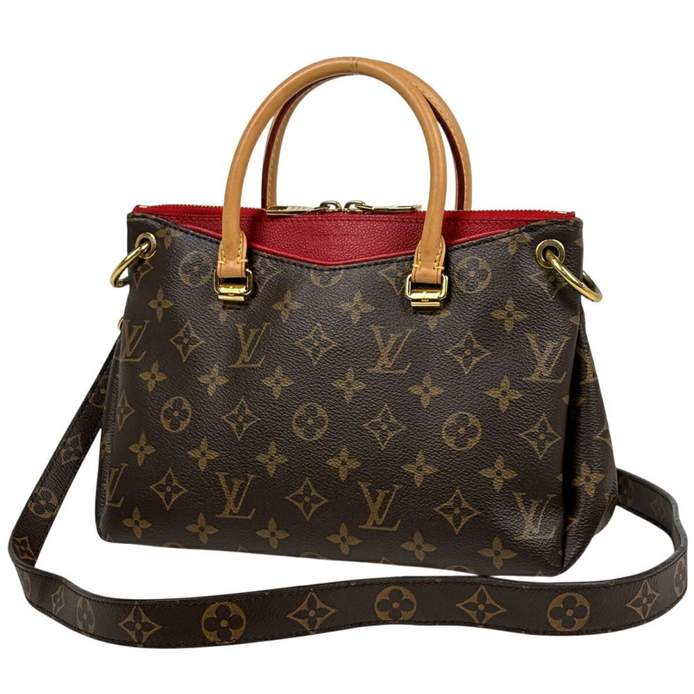 Louis Vuitton Pallas Shoulder Bag Handbag Monogram Brown Cerise Red